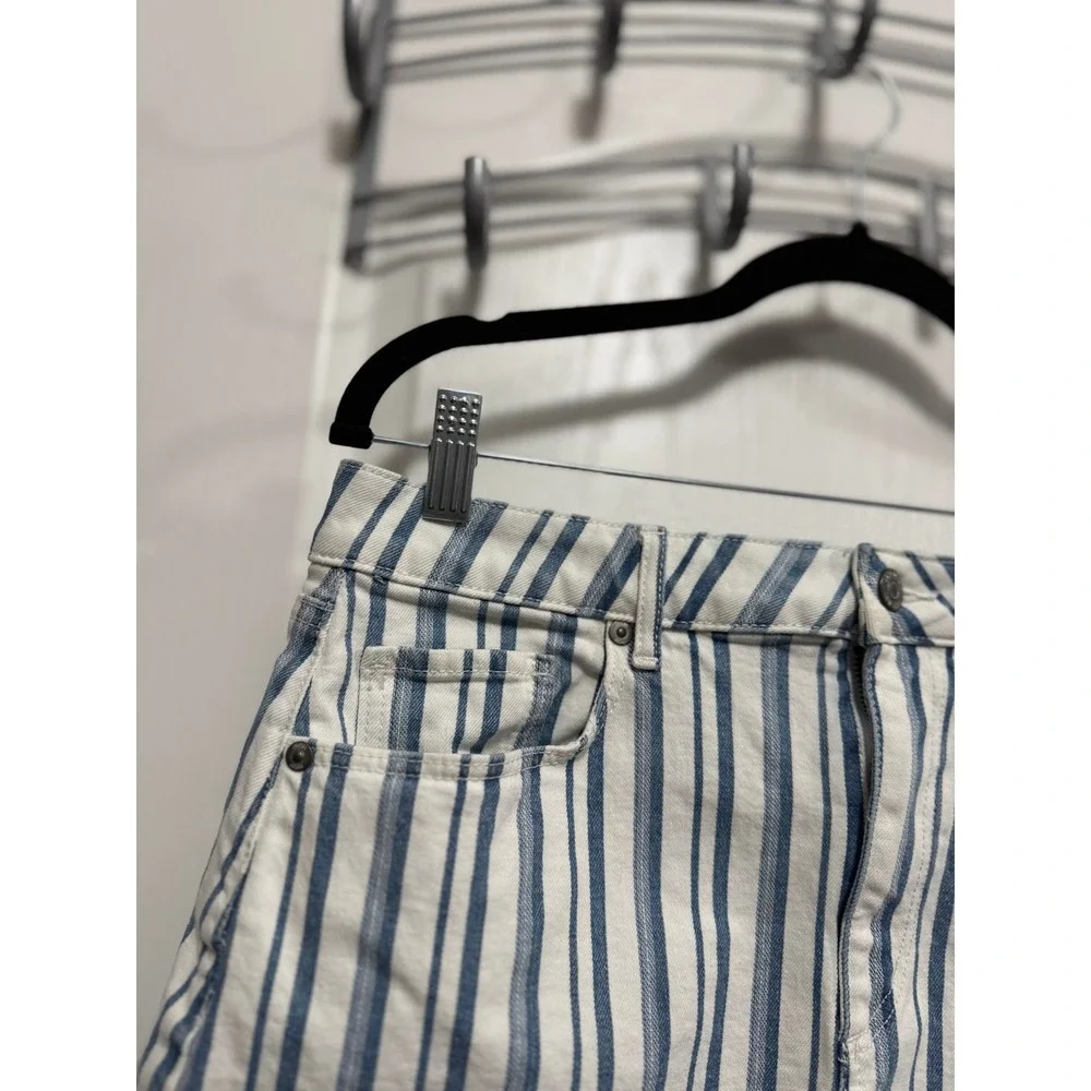 Loft Blue White Striped Denim Mini Skirt Womens 12 Cotton‎ Stretch coastal